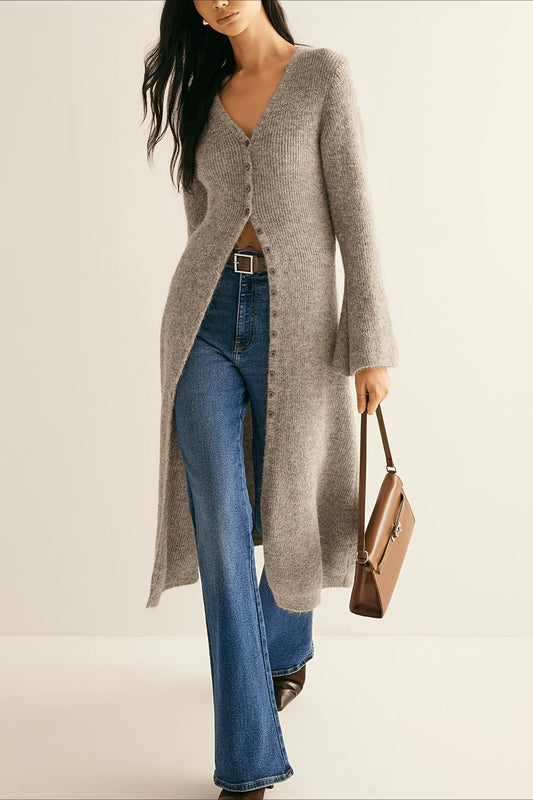 French Retro Elegant Long-Sleeve Mid-Length Knit Cardigan