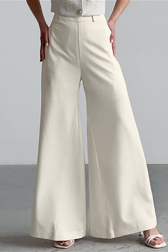 High Waist Wide Leg Solid Casual Pants Apricot / S