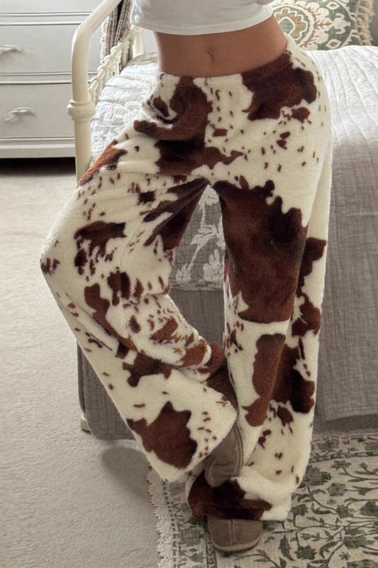 Playful Cow Print Fleece Relaxed Pants