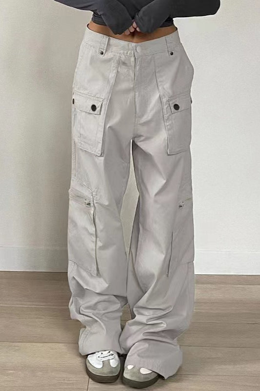 Pantalon cargo rétro en denim à taille basse et poches