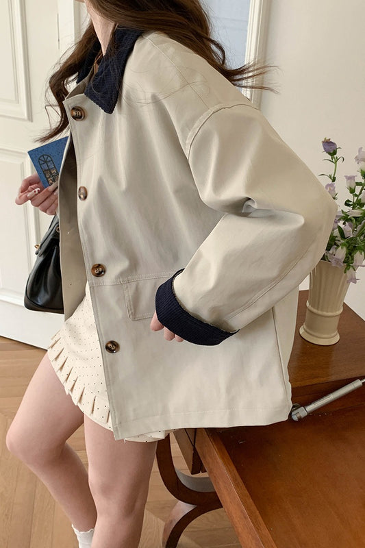 Contrast Collar Short Utility Jacket