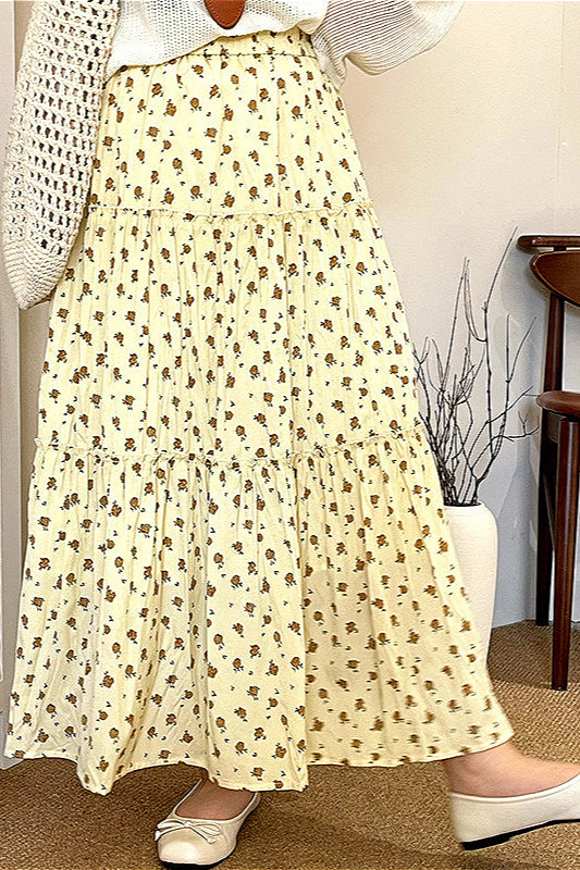 Jupe fleurie taille haute à volants grande taille