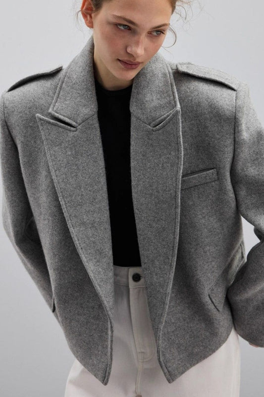 Notch-Lapel Epaulet Wool Blend Loose Coat