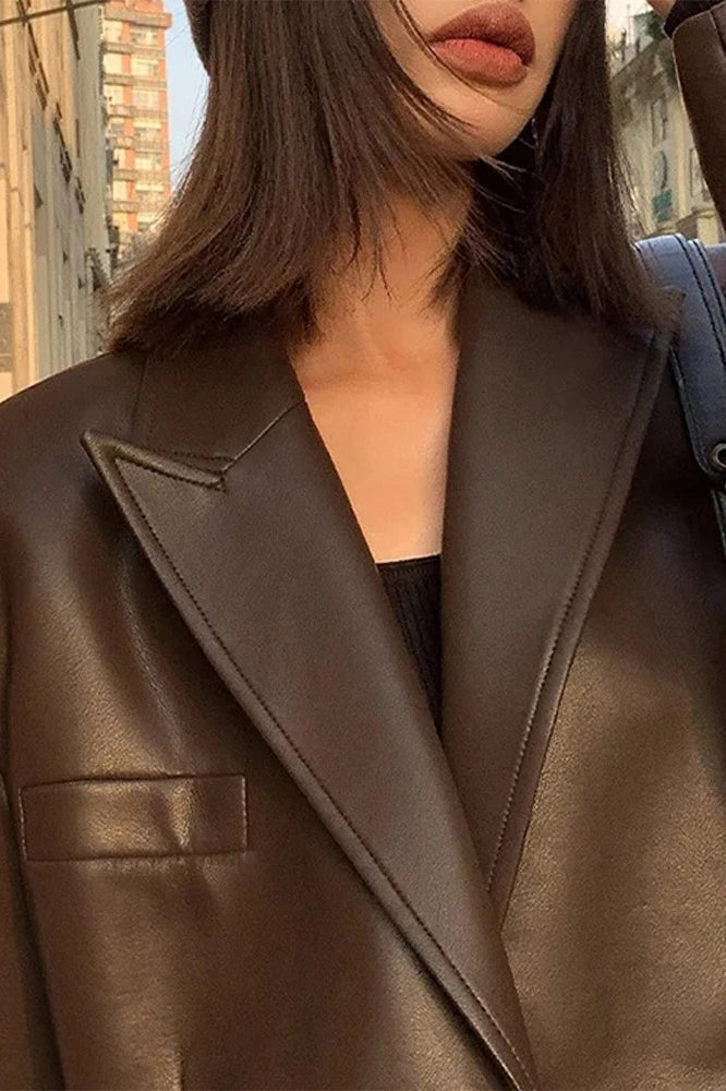 Black PU Leather Blazer Jacket coats