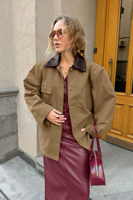 Manteau épissé en PU marron