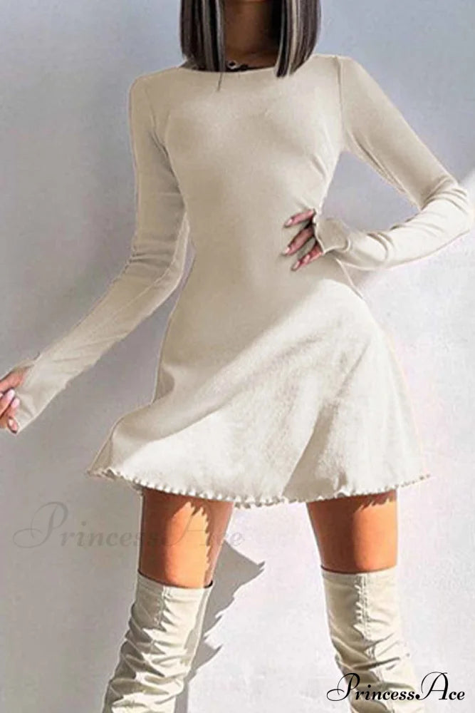 Back Strap Long Sleeve Mini Dress Apricot / L Dresses