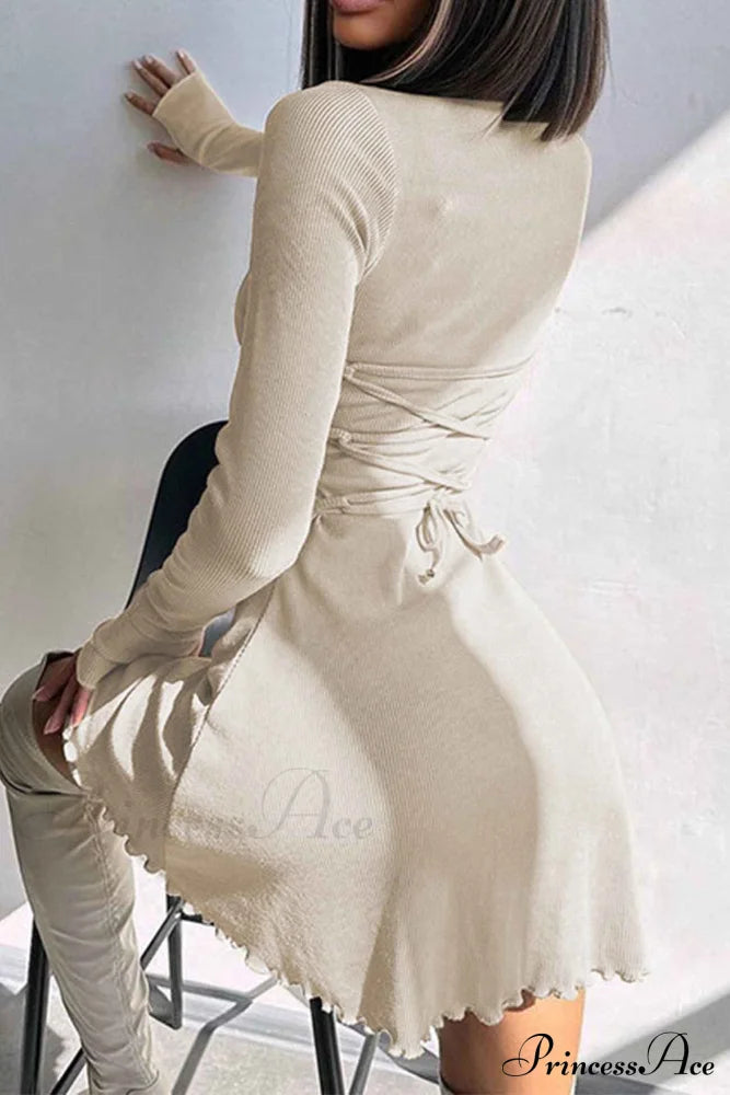 Back Strap Long Sleeve Mini Dress Apricot / M Dresses