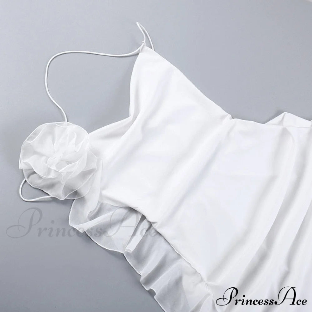 Backless Cowl Neck Charming Flower Frill Mini Dress
