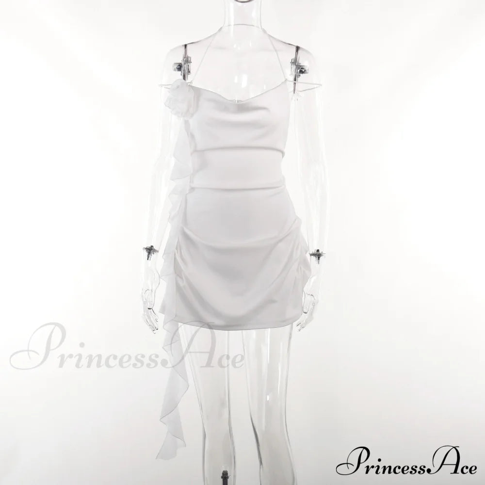 Backless Cowl Neck Flower Frill Mini Dress Free From Label