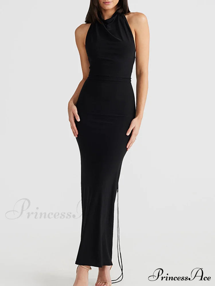 Backless Knotted Split Trendy Long Knit Dress Dresses