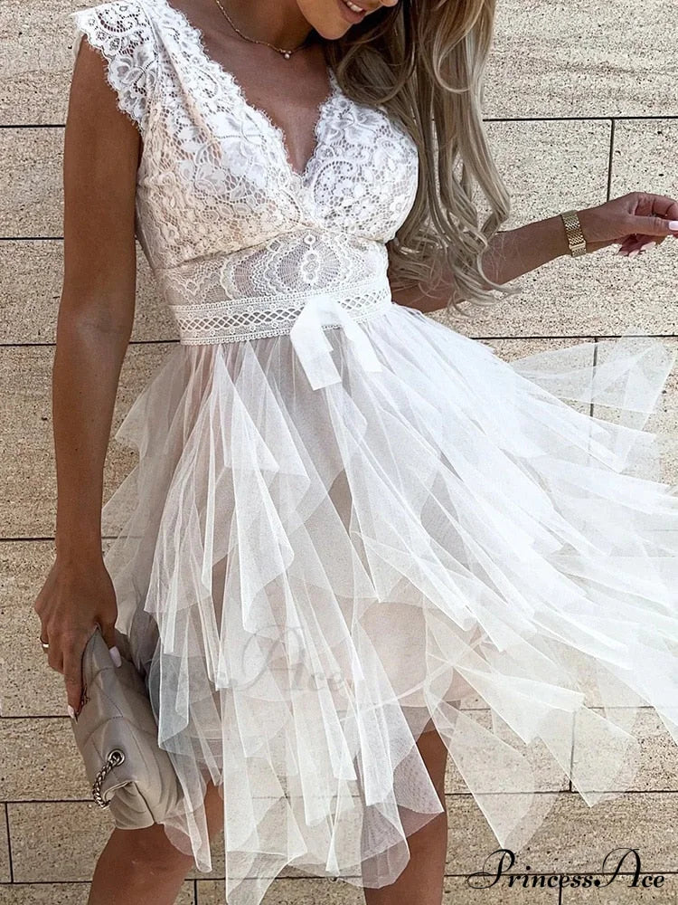 Backless Party Asymmetrical Sleeveless V Lace Gown Neck Warm-Season Patchwork Black Fit Hollow Slim