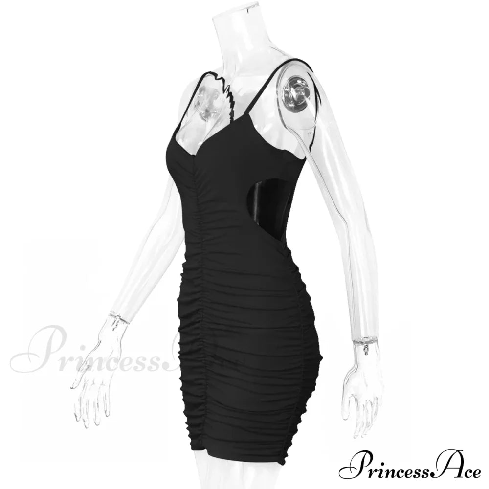 Backless Pleated Hollowed Out Suspender Wrap Buttocks 2024 Summer New Slim Nightclub Cut Dress