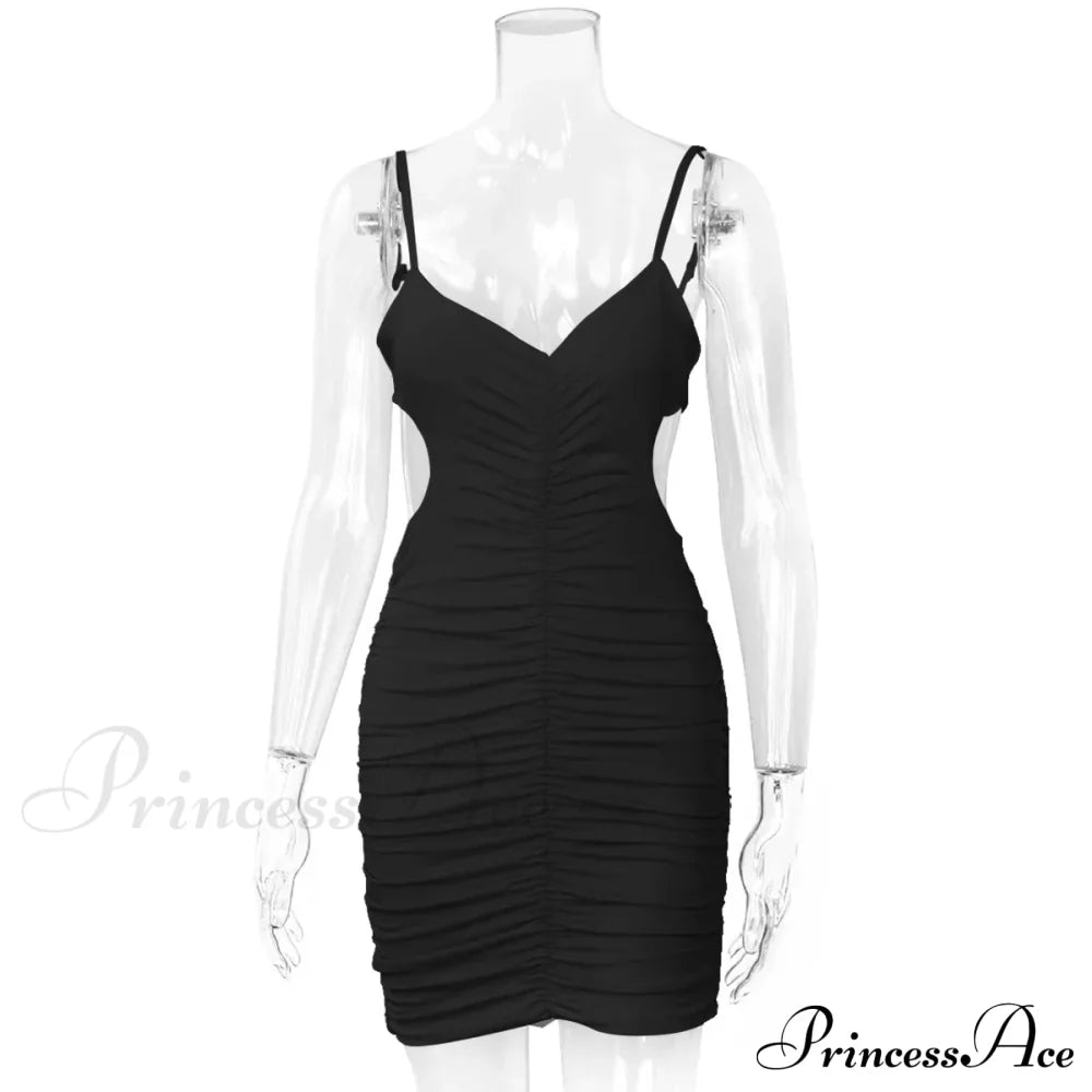 Backless Pleated Hollowed Out Suspender Wrap Buttocks 2024 Summer New Slim Nightclub Cut Dress