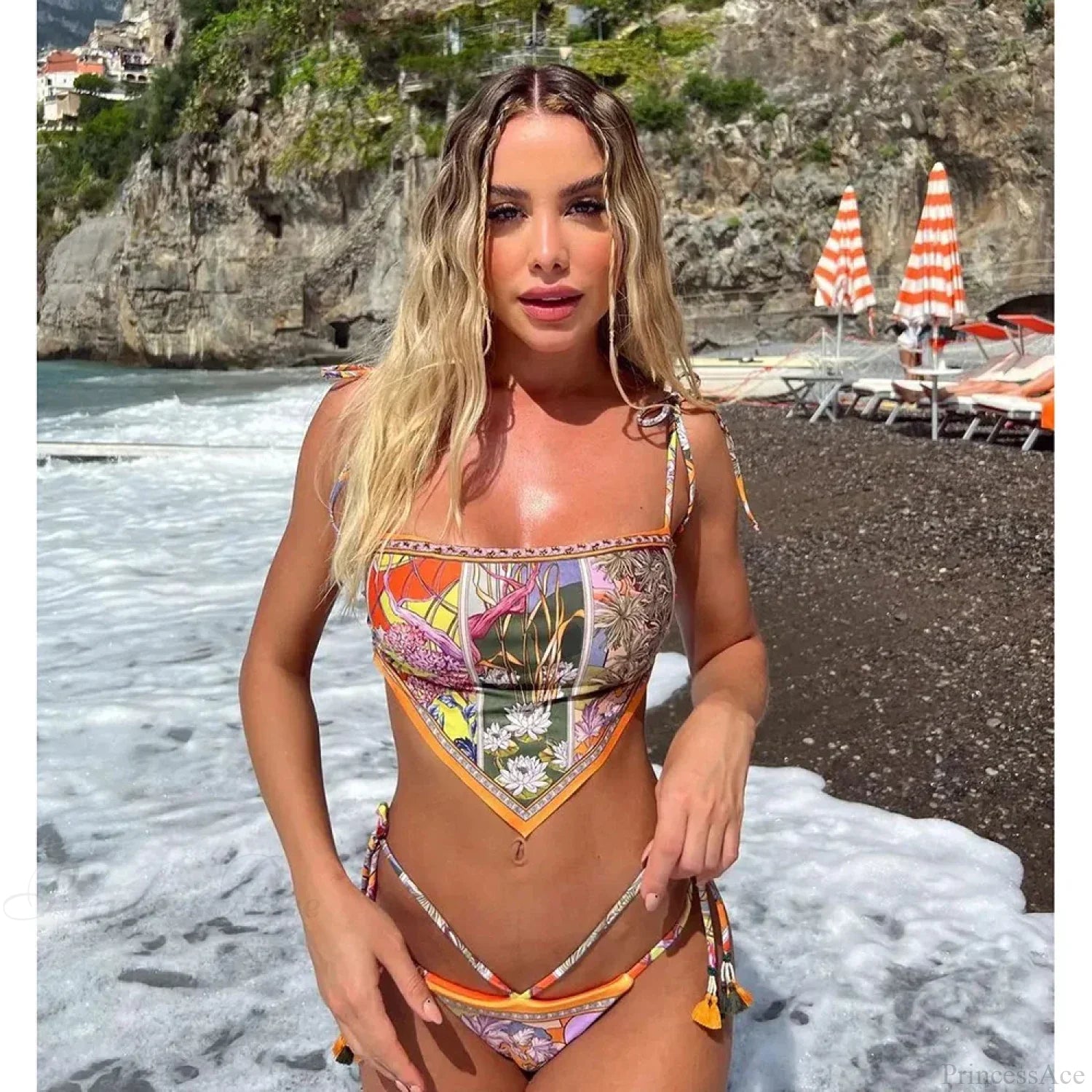 Backless Print Dot Halter Bikini Set