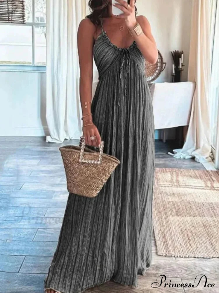Backless U-Neck Stylish Suspender Maxi Dress Black / S Dresses