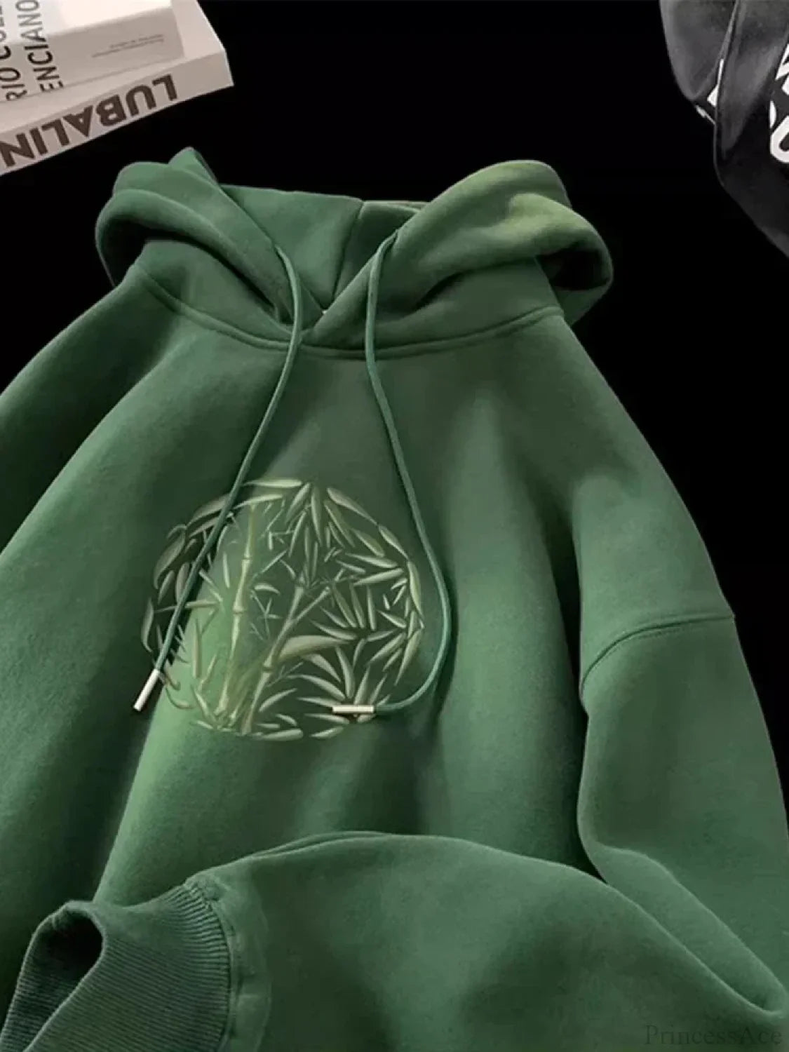 Bamboo Pattern Print Casual Y2K Hoodie Green / M(40-45KG)