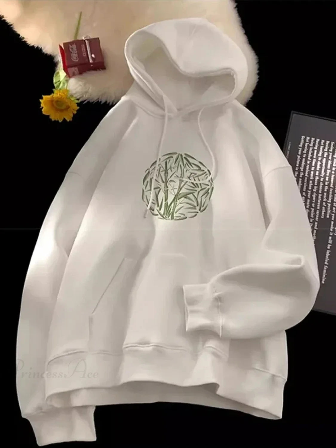 Bamboo Pattern Print Casual Y2K Hoodie WHITE / M(40-45KG)