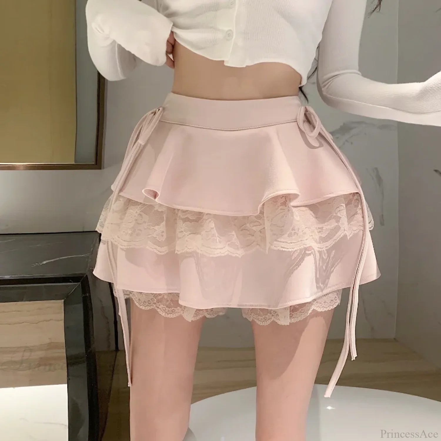 Bandage Lace Lolita Skirt Pink / S