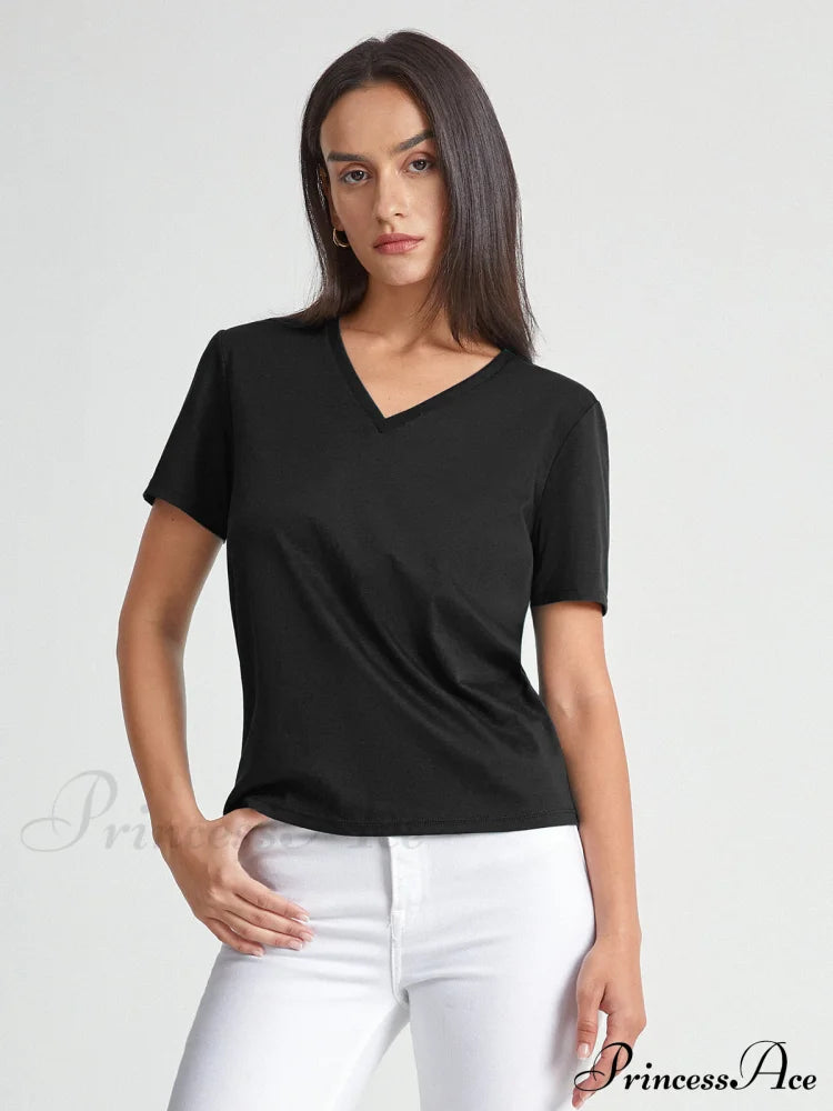 Basic Everyday Graceful V-Neck T-Shirt Black / Xs T-Shirts