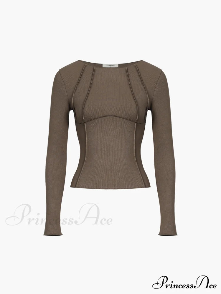 Basic Piping Graceful Long Sleeve Top Brown / Xs T-Shirts