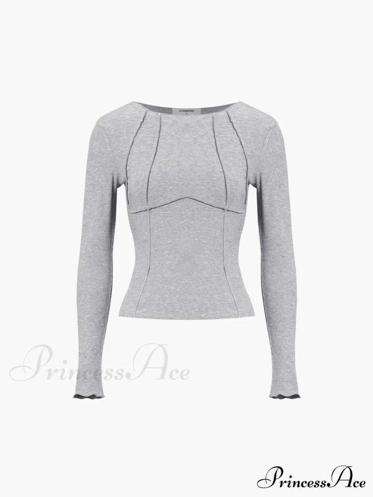 Basic Piping Graceful Long Sleeve Top Grey / Xs T-Shirts