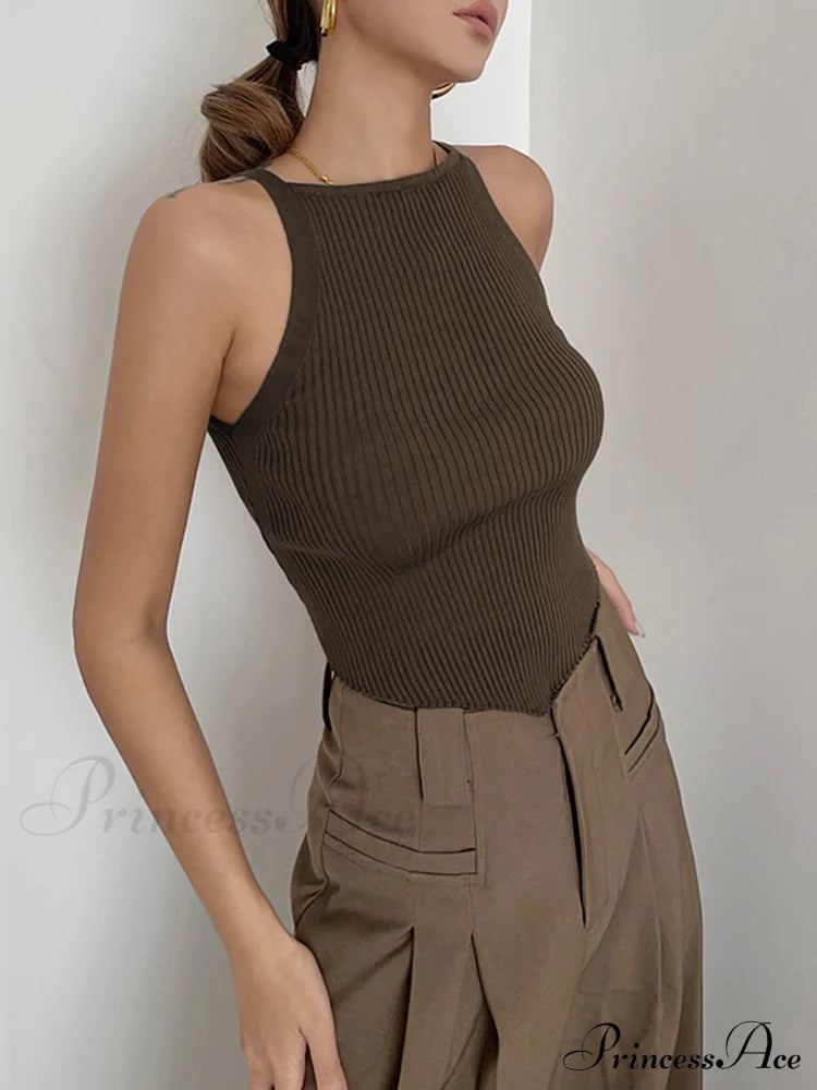 Basic Ribbed Graceful Sweater Vest Sweaters-L