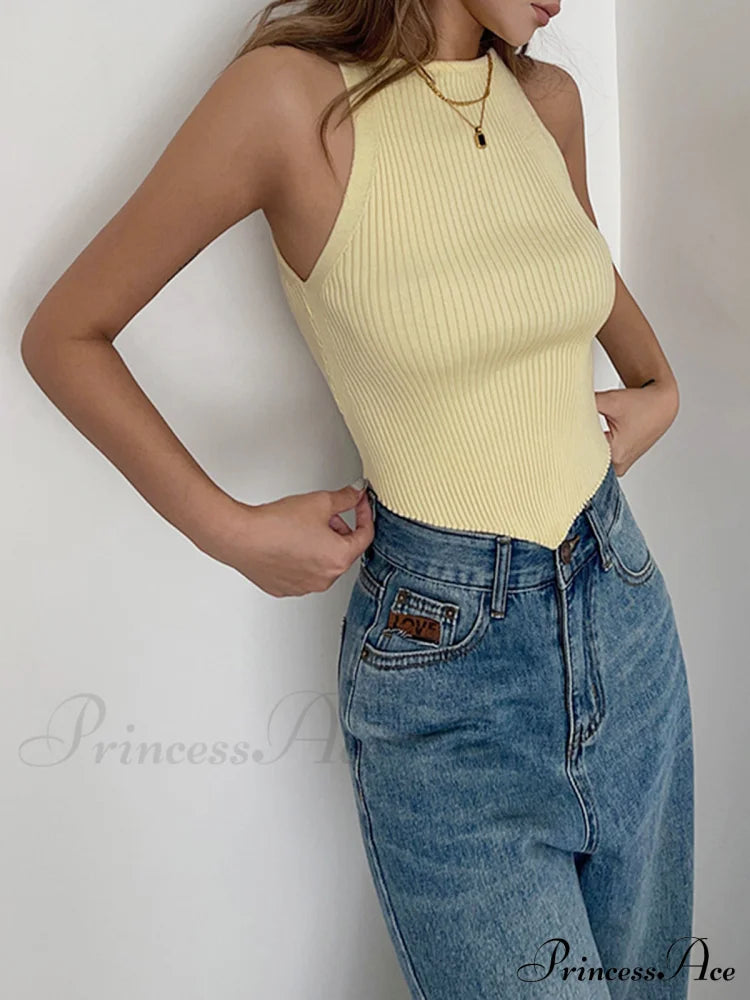 Basic Ribbed Graceful Sweater Vest Sweaters-L