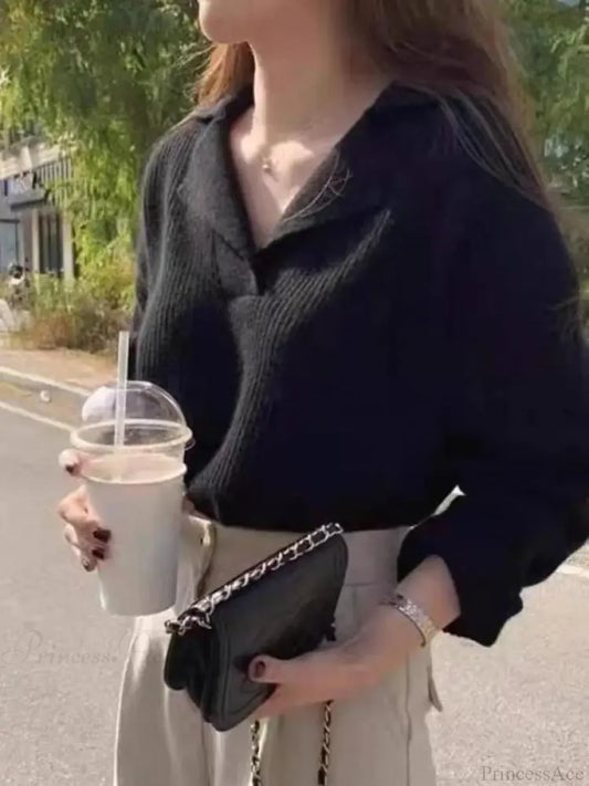 Basic Warm Vintage Green Oversized Loose White Christmas Sweater Black / One Size Sweaters-L