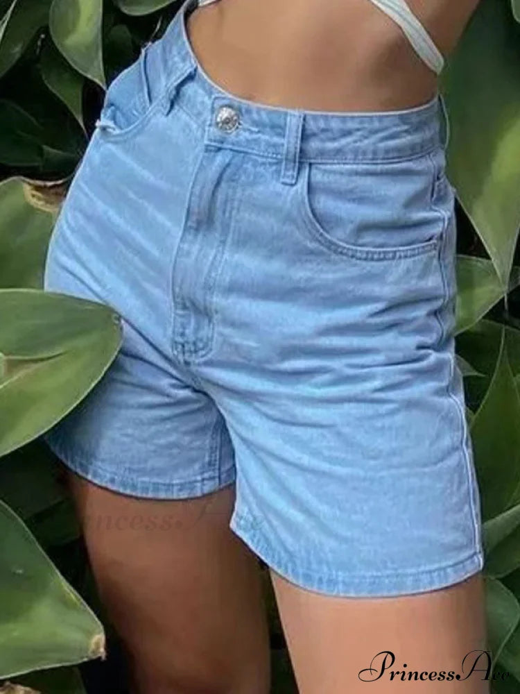 Basic Wash Straight Trendy Leg Boyfriend Jeans Blue / S Denim Shorts