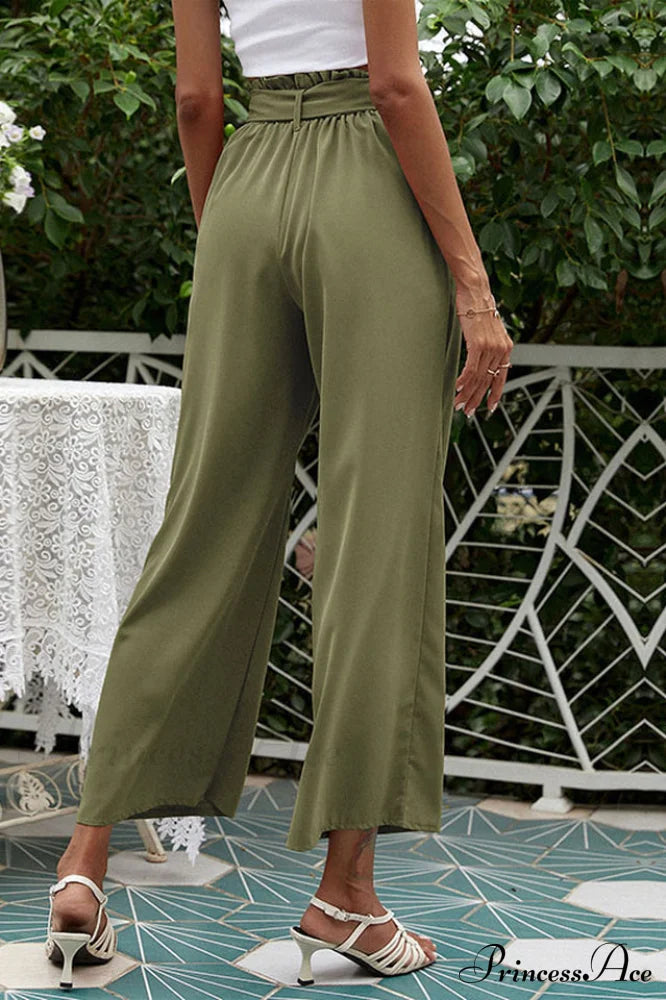 Basic Wide Leg Charming Pants With Belt