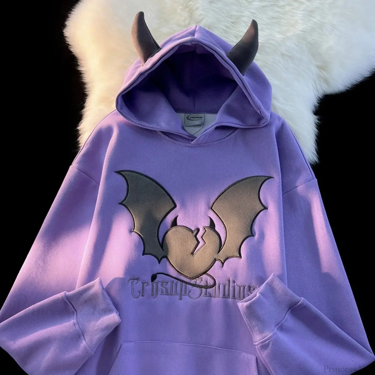 Bat Embroidery Harajuku Hoodie purple / M