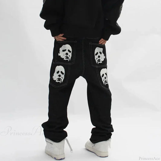 Bat Print Gothic Streetwear Pant black / S