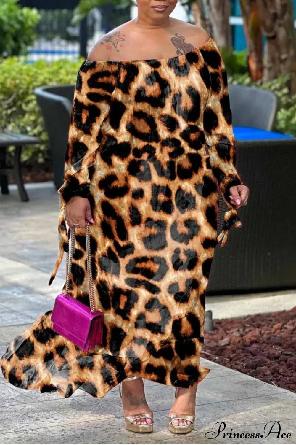 Bateau Neck Off Shoulder Sexy Long Sleeve Boho Dress