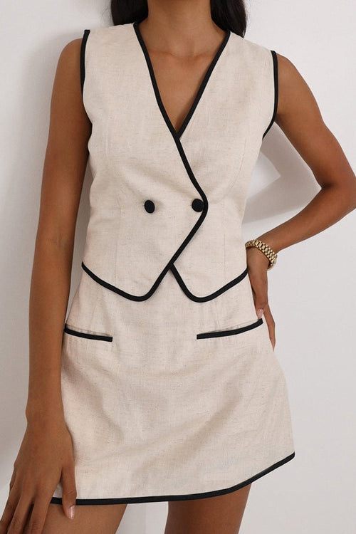 Sleeveless V Neck Vest Skirt Cotton Skirt Set