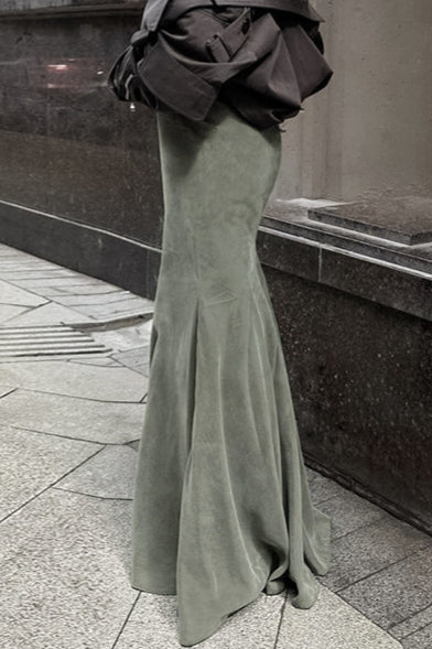 Jupe queue de poisson taille haute en velours vert