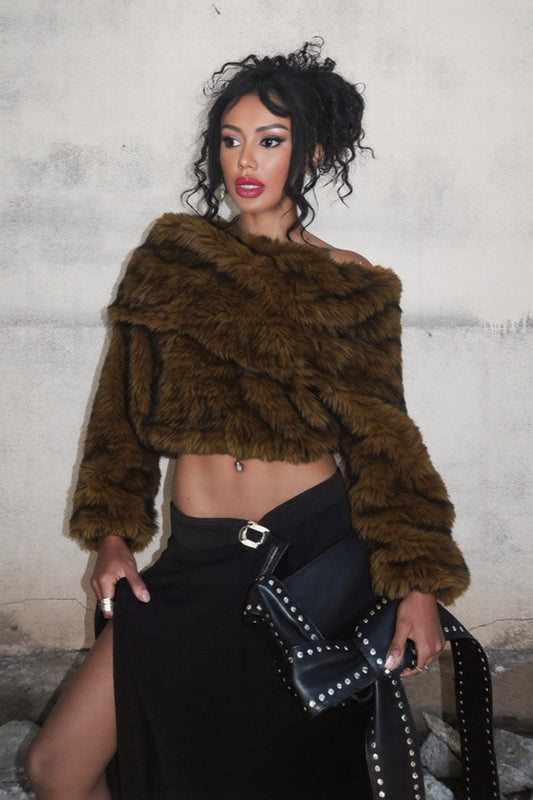 Chic Solid Furry Thick Off-shoulder Coat
