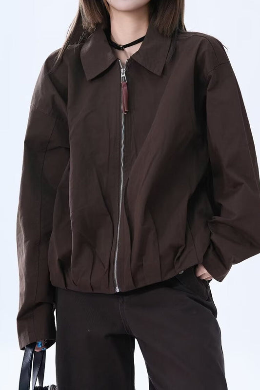 Brown Faux Leather Relaxed Jacket S / Brown