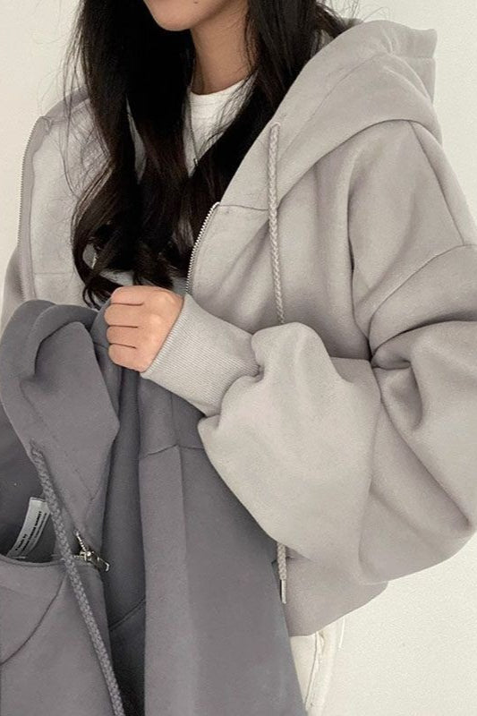 Oversized Cropped Full Zip Hoodie
