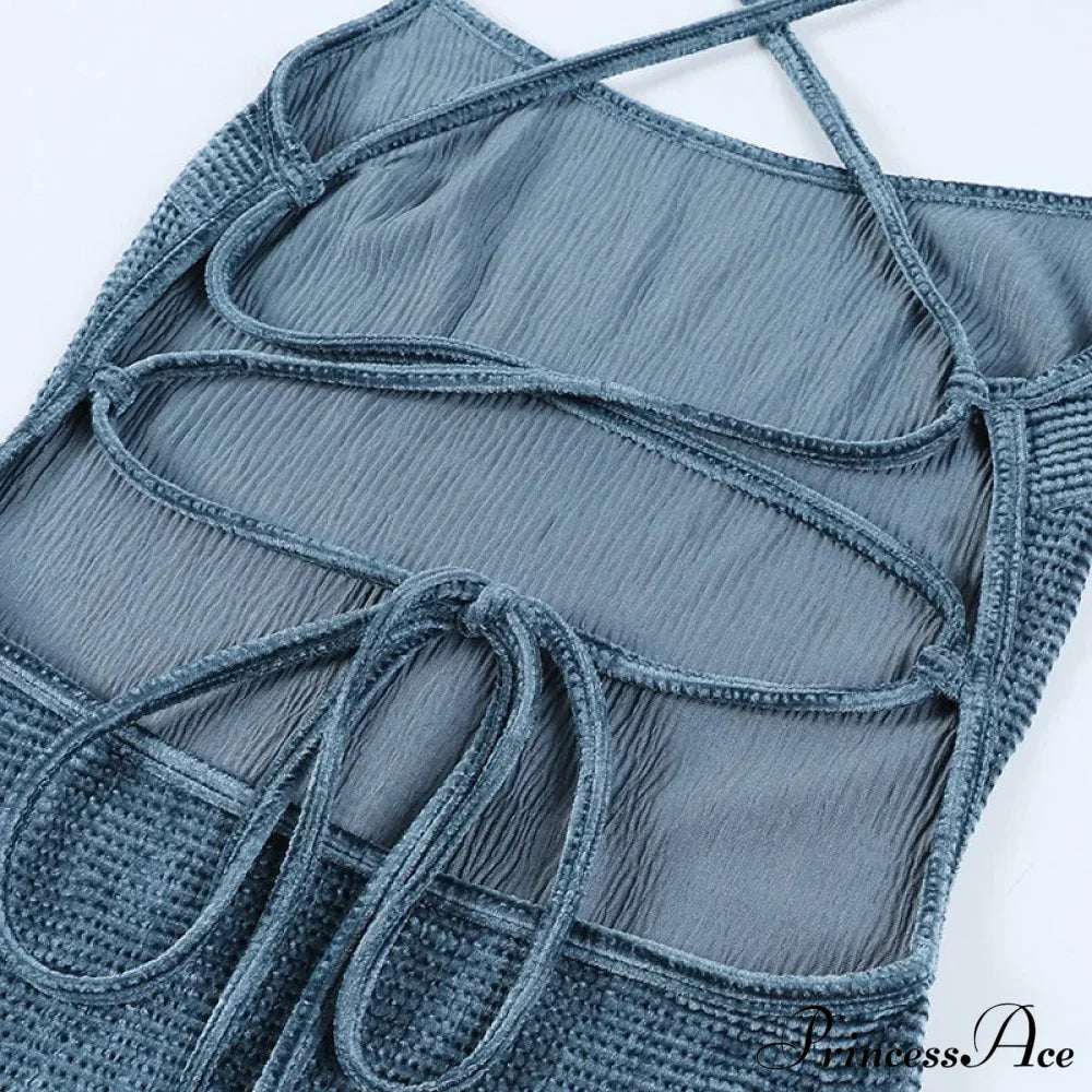 Beachwear Knit Sexy Spaghetti Strap Strapless Backless Lace Up Female Slip Holiday Club Bodycon