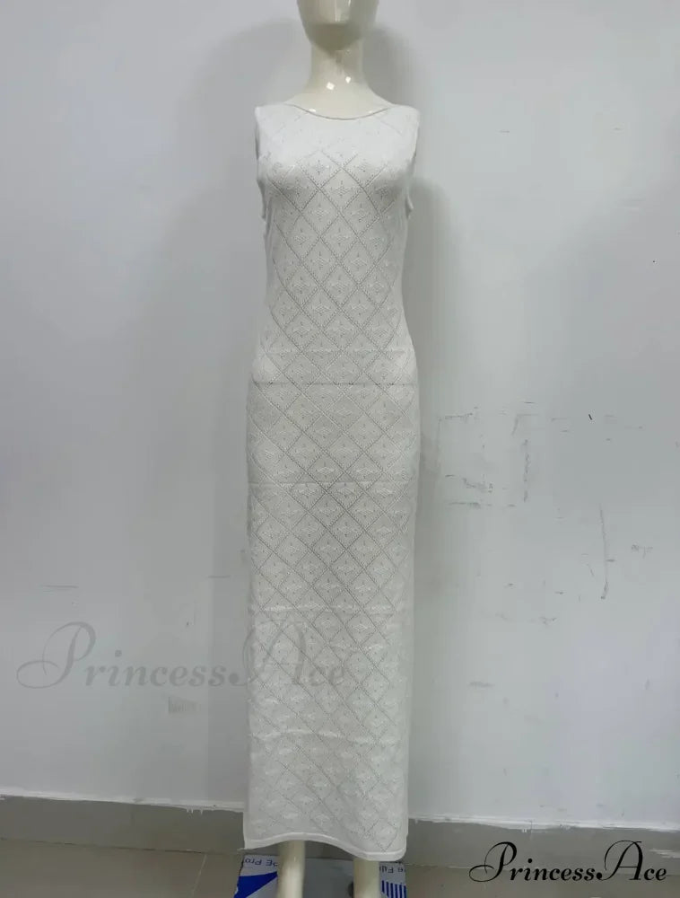 Beachwear Out Knitted Sleeveless Slit Tank Maxi Dress White / S