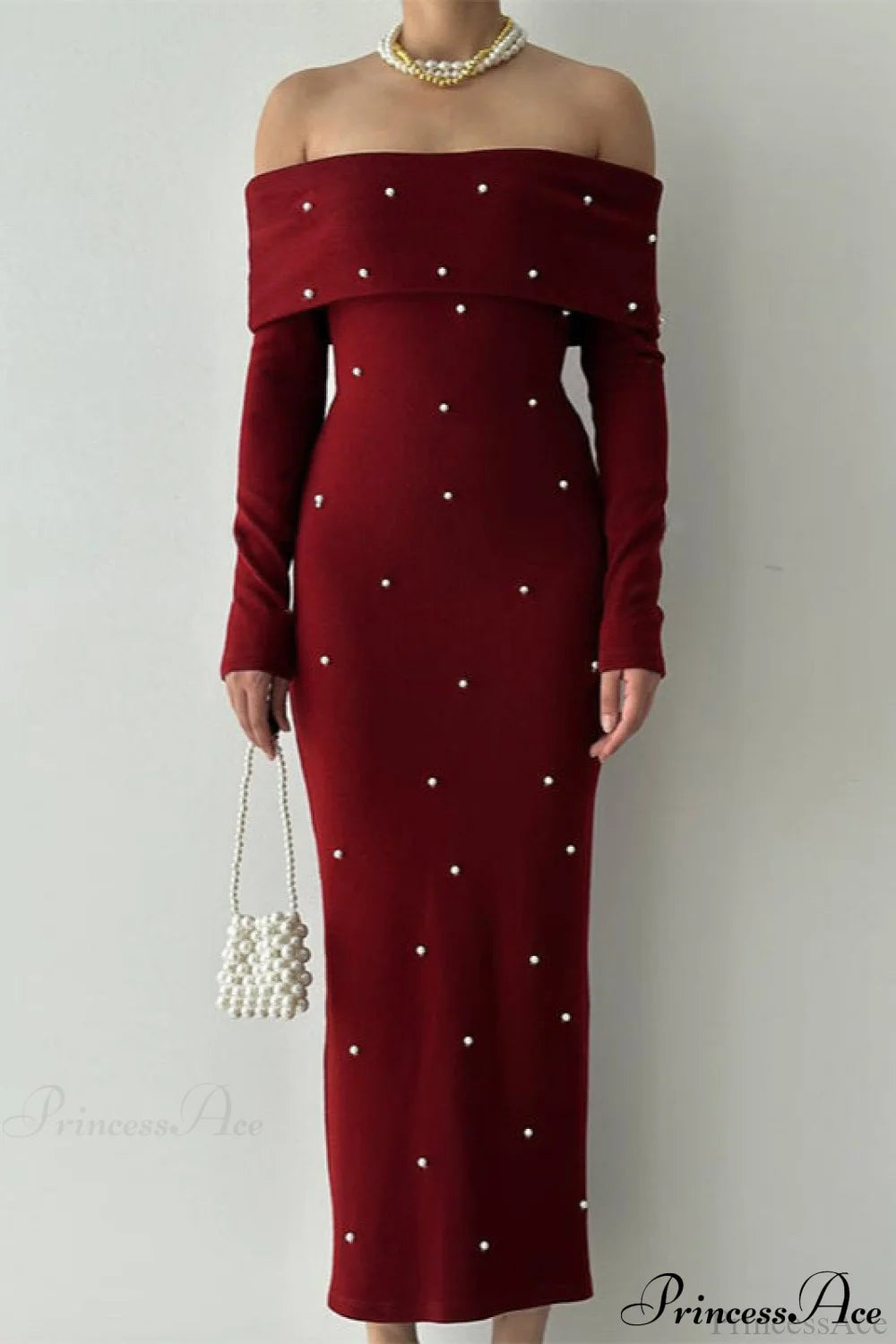 Beaded Off Shoulder Backless Long Party Dress