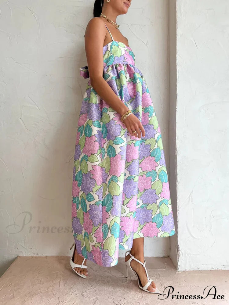 Beautiful Temperament Printed Charming Strapless Backless Swing Dress Dresses