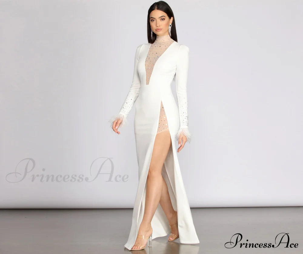 Beka Mesh And Heat Graceful Stone High Slit Dress S.o. Long Dresses