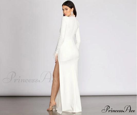 Beka Mesh And Heat Graceful Stone High Slit Dress S.o. Long Dresses