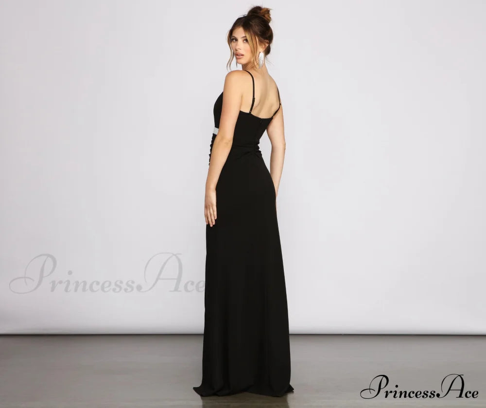 Bella Rhinestone Waist Charming Crepe Formal Dress S.o. Long Dresses