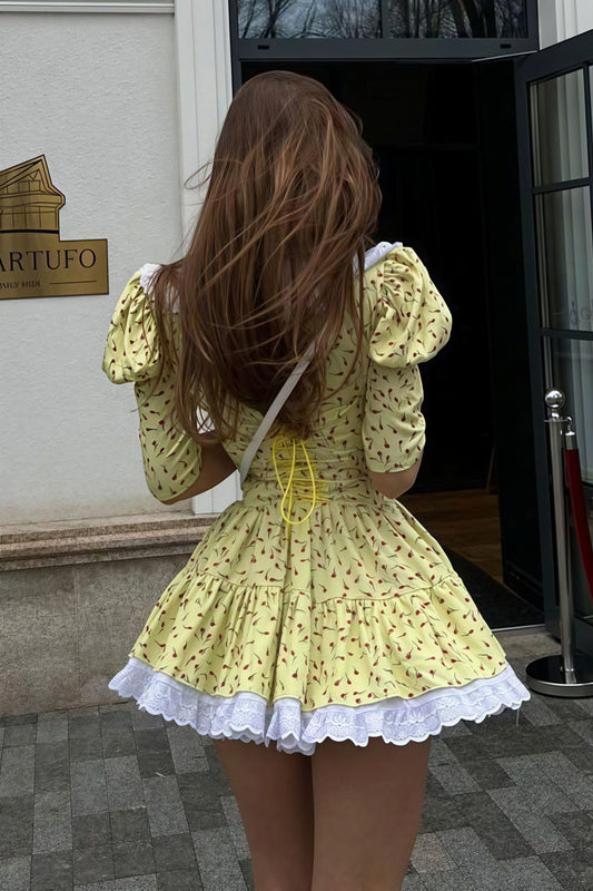 Peter Pan Collar Short Sleeve Floral Mini Dress