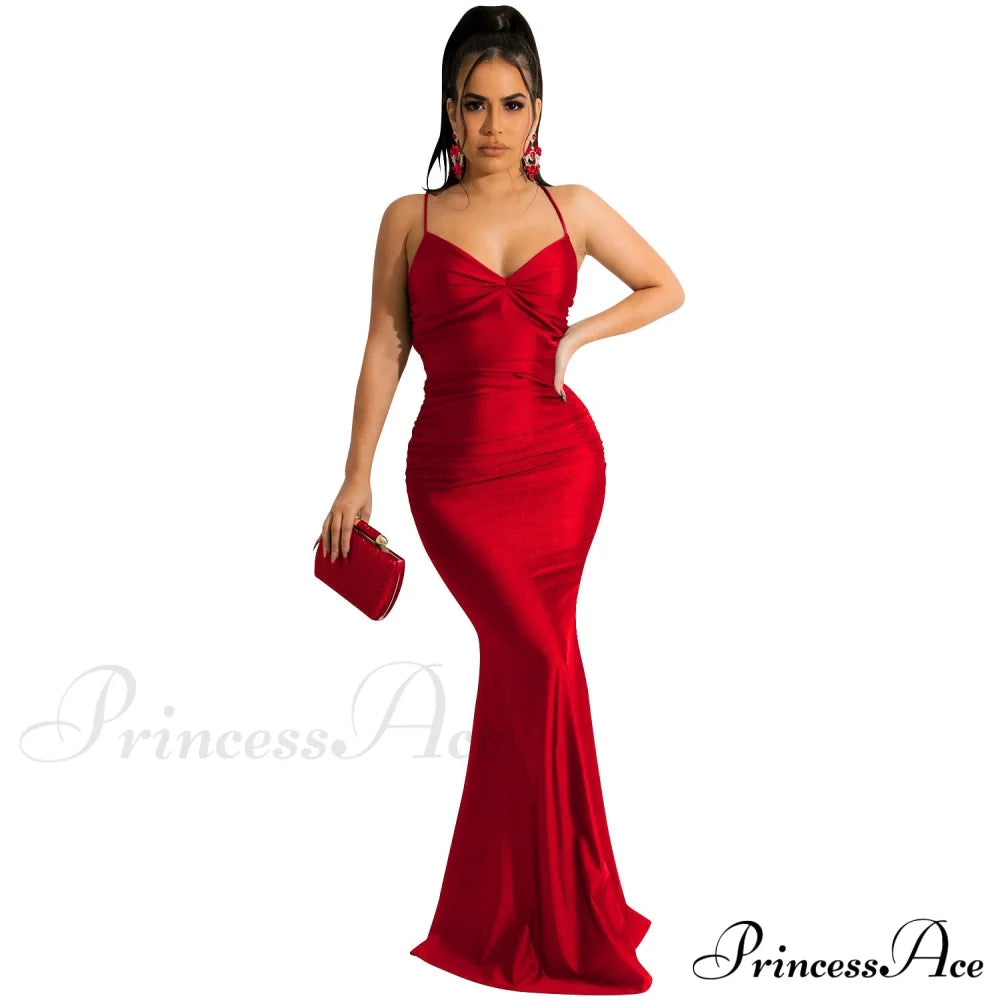 Bianca Ruched Stylish Mermaid Formal Dress Red / S S.o. Long Dresses