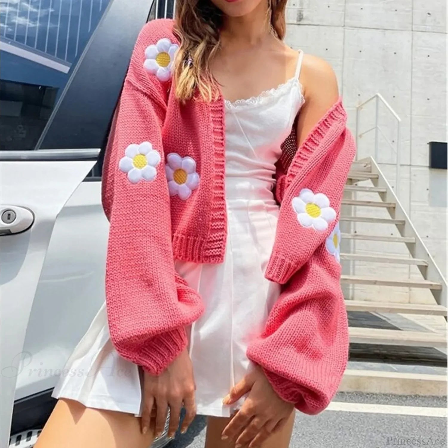 Big Flower Embroidery Warm Long Sleeve Open Stitch Cardigan cardiagn-250126