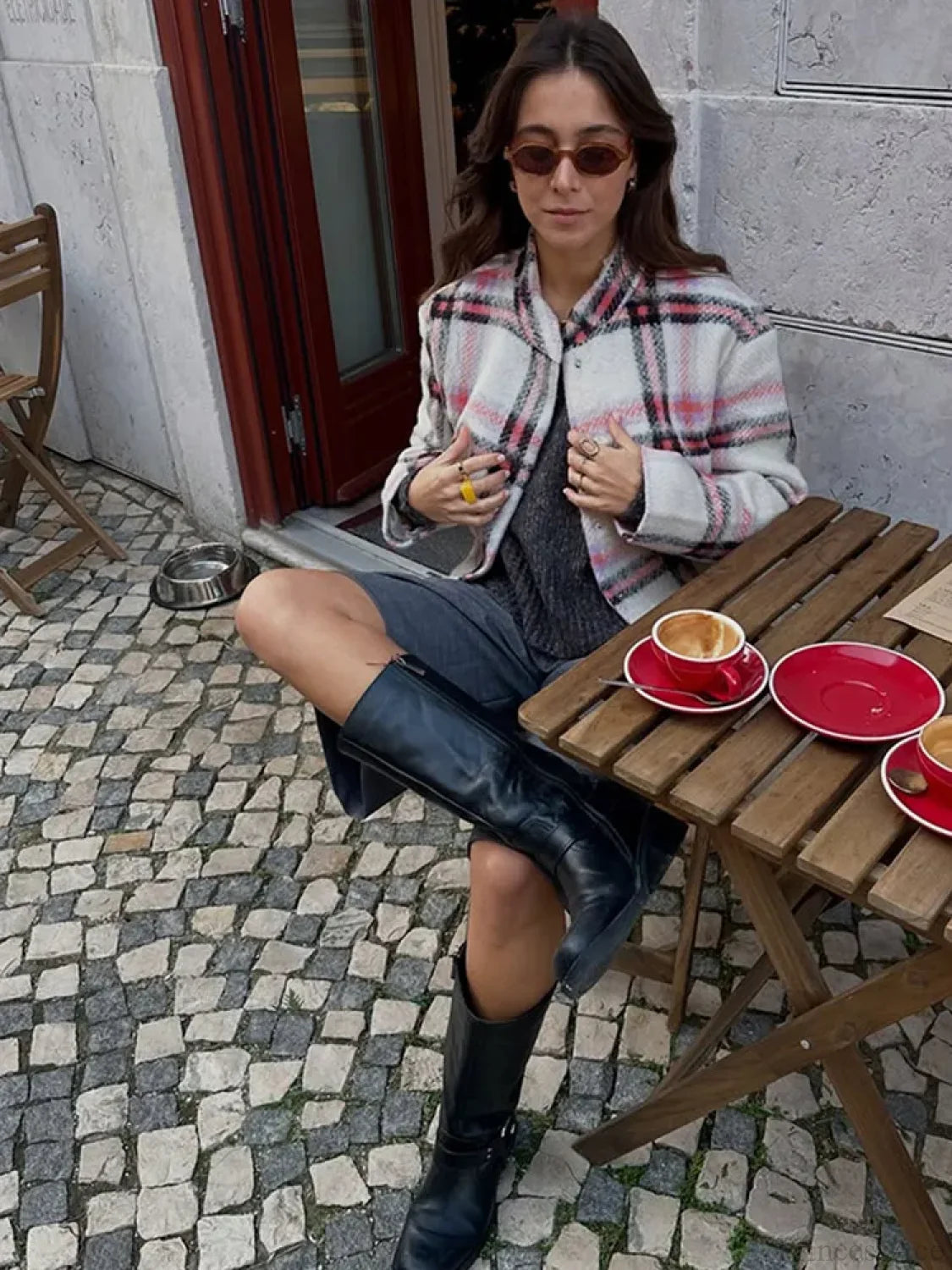 Big Plaid Print Woolen Bomber Coat