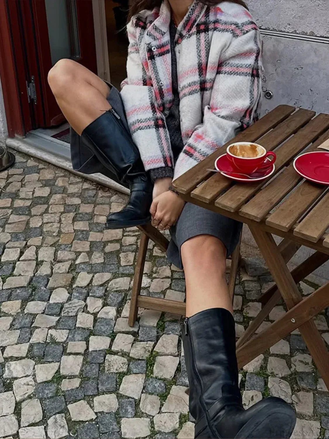 Big Plaid Print Woolen Bomber Coat